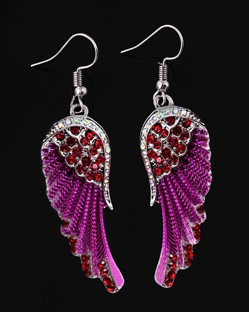 

1Pair Rhinestone Angel Wings Dangle Earrings Fine Jewelry, Purple