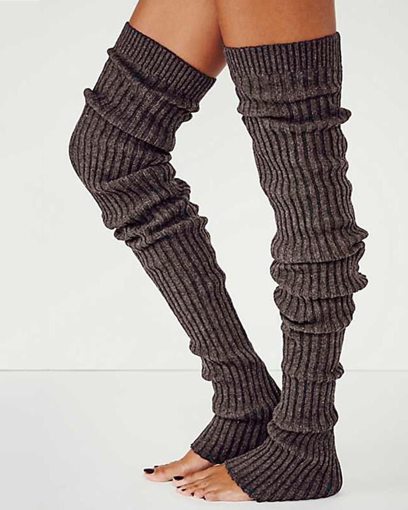 

Plaid Knit Leg Warmer, Gray