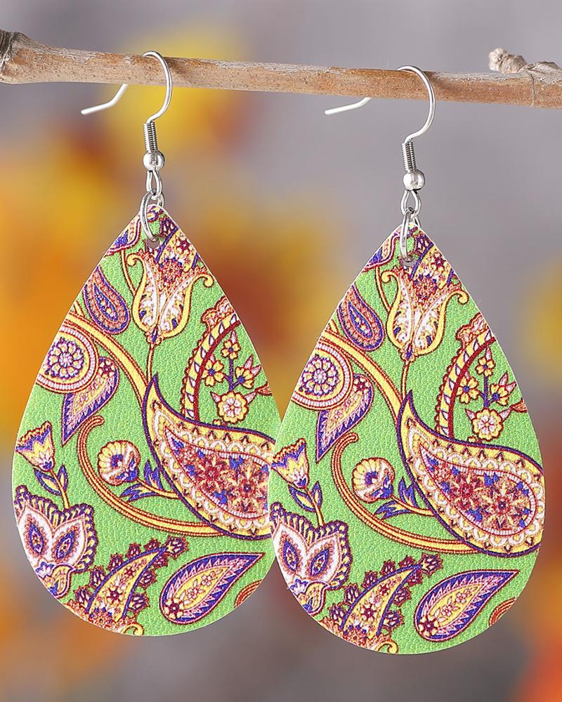 

1Pair Vintage Paisley Tribal Hook Earrings, Green
