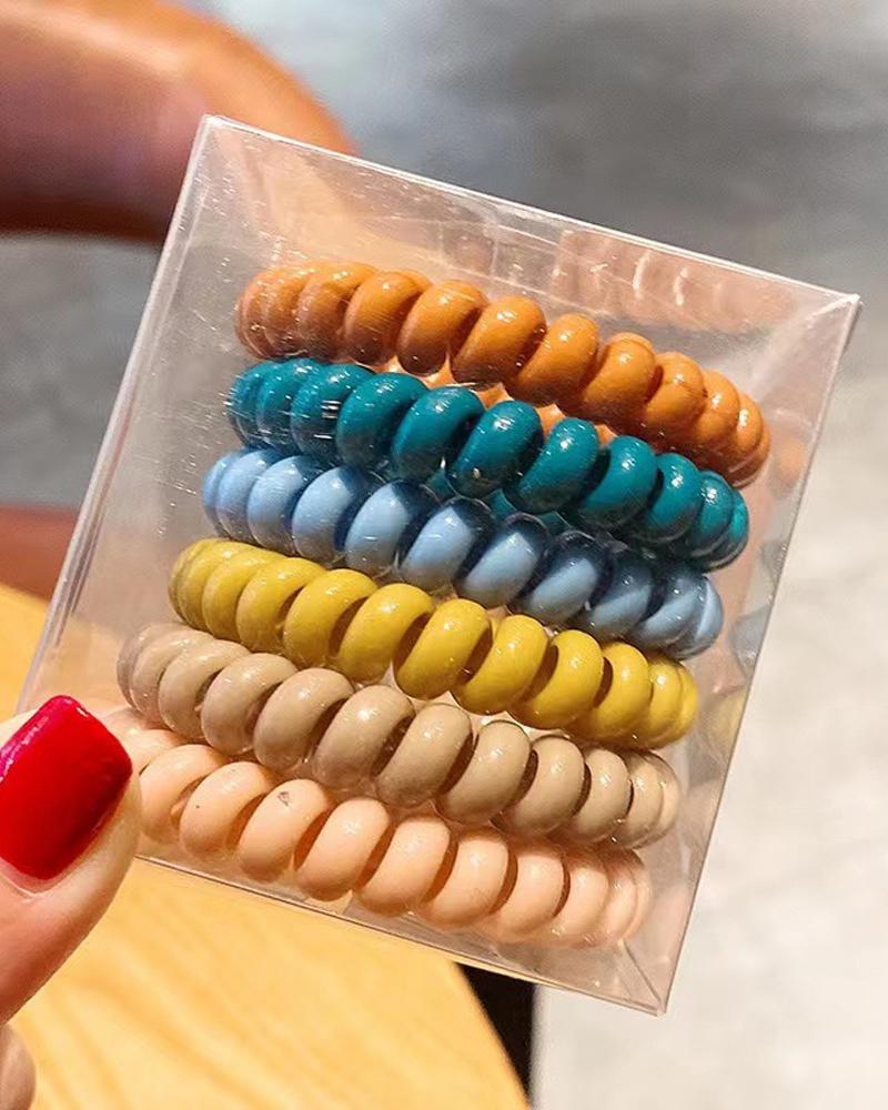 

6PCS Mixed Color Spiral Phone Cord Hair Tie, Style5