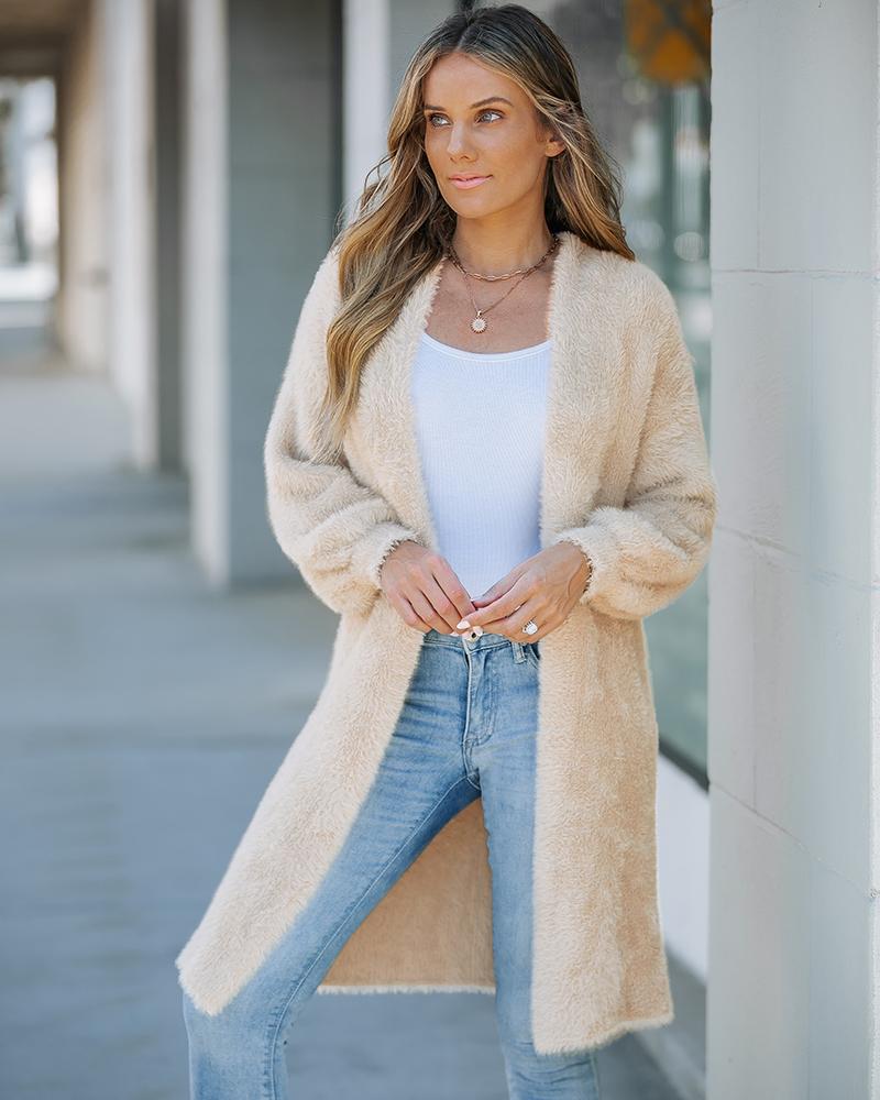 

Cardigan de malha fofa com frente aberta, White