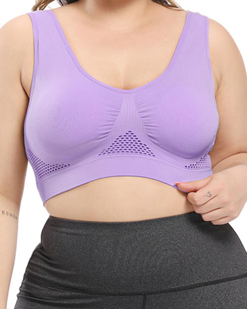 

Plus Size Hollow Out Ruched Sports Yoga Bra, Purple