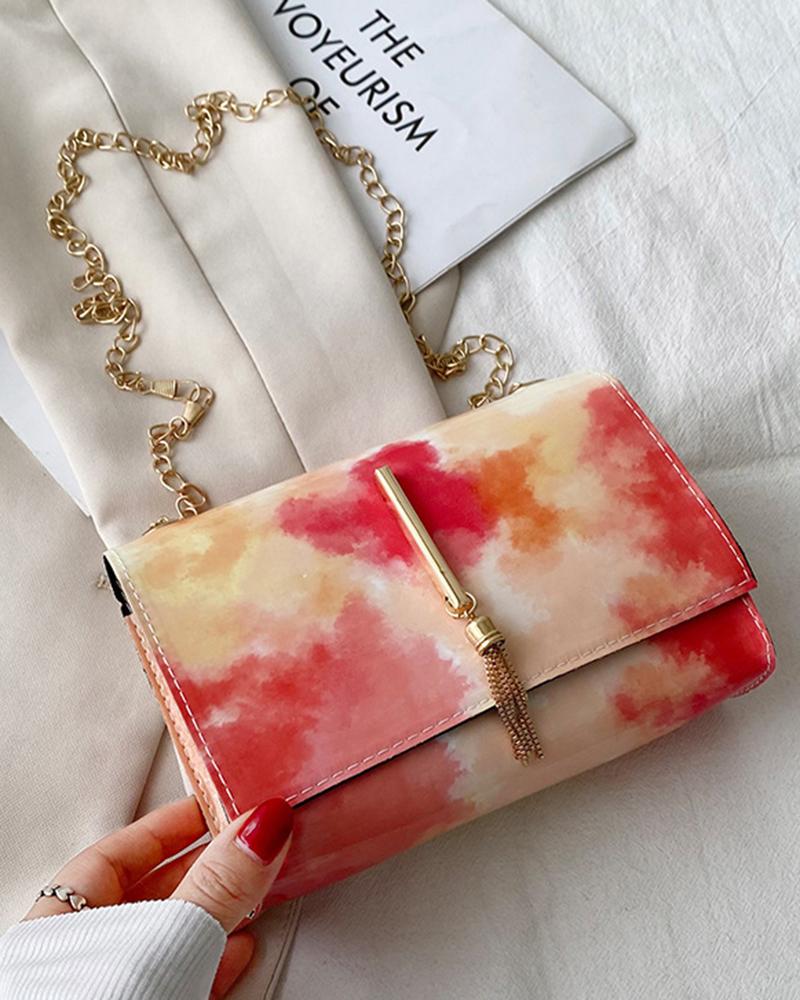 

Tie Dye Print Chain Strap Crossbody Phone Bag, Orange