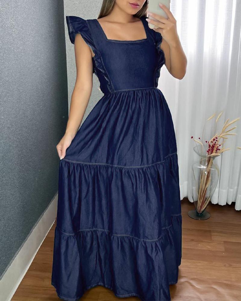 

Flutter Sleeve Square Neck Maxi Dress, Blue