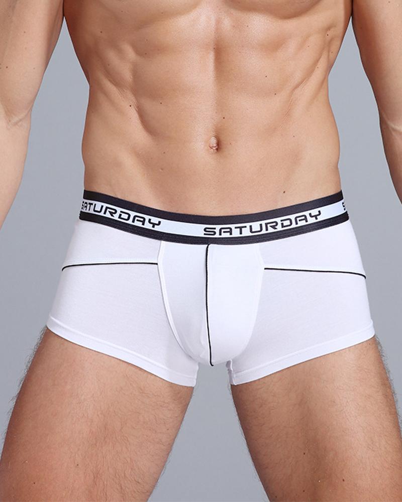 

Solid Color Splicing Letter Print Skinny Underpants, White
