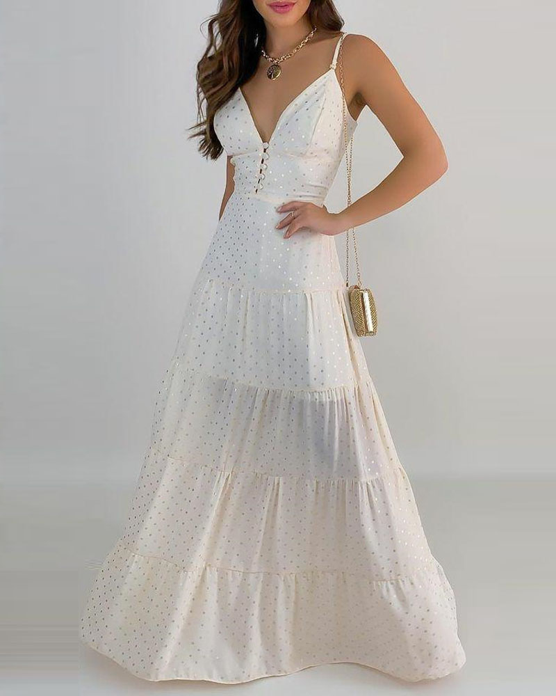 

Metallic Button Front Maxi Dress, White