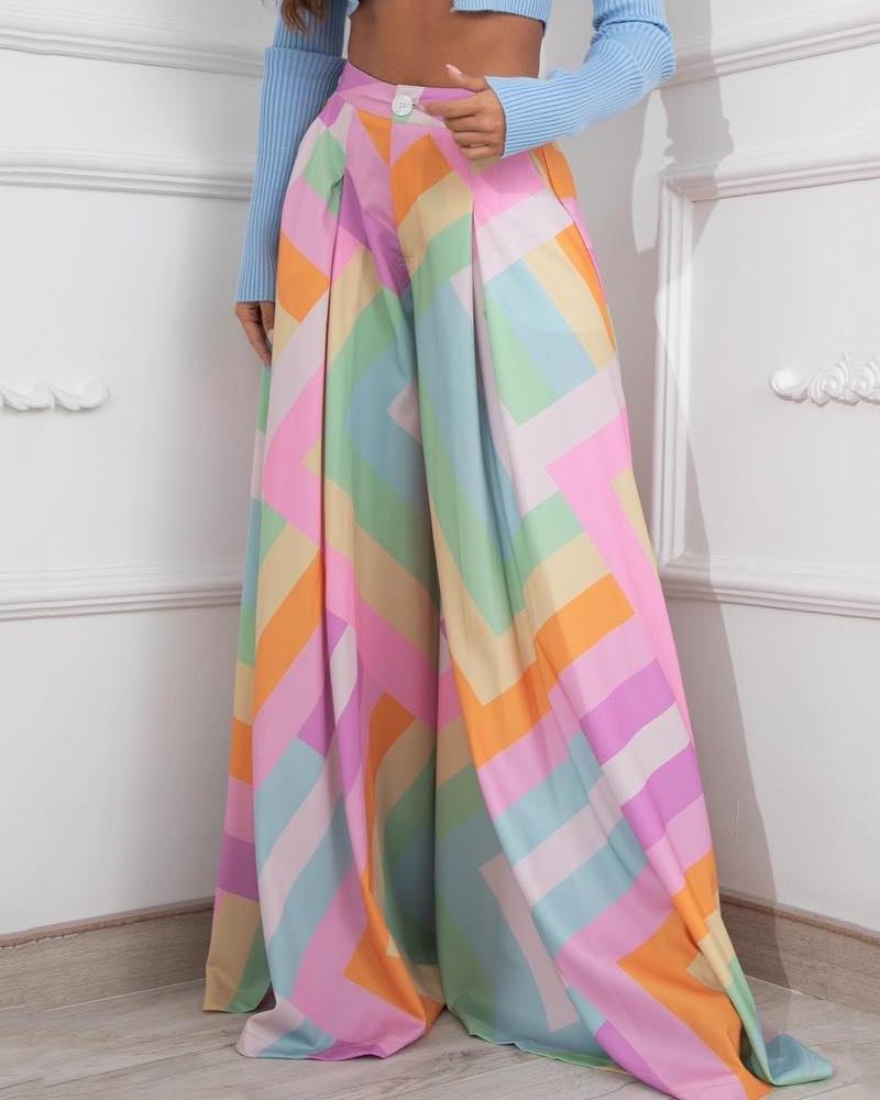 

Colorblock Pocket Decor Flared Pants, Multicolor