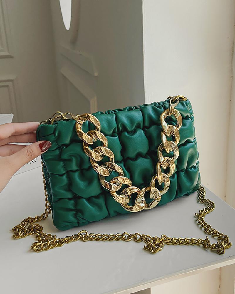 

Chain Decor Ruched Shoulder Bag, Green