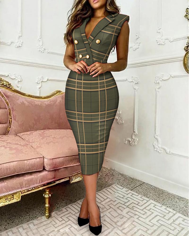 

Plaid Print Double Breasted Blazer Dress, Green