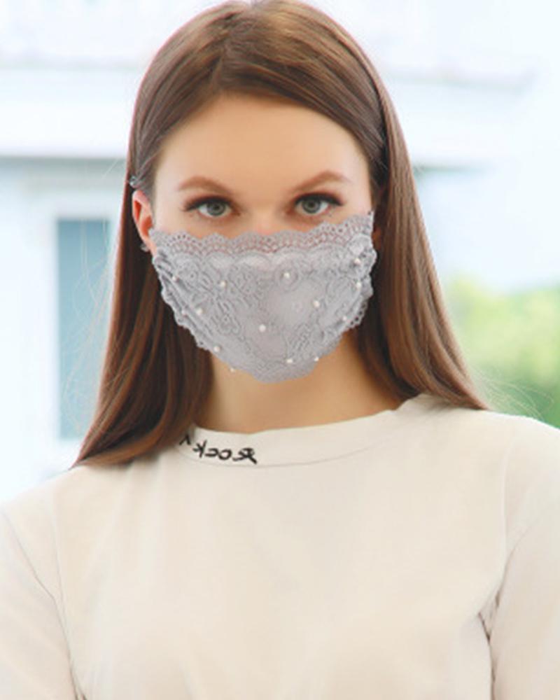 

Lace Pearl Dust-proof Face Mask, Gray