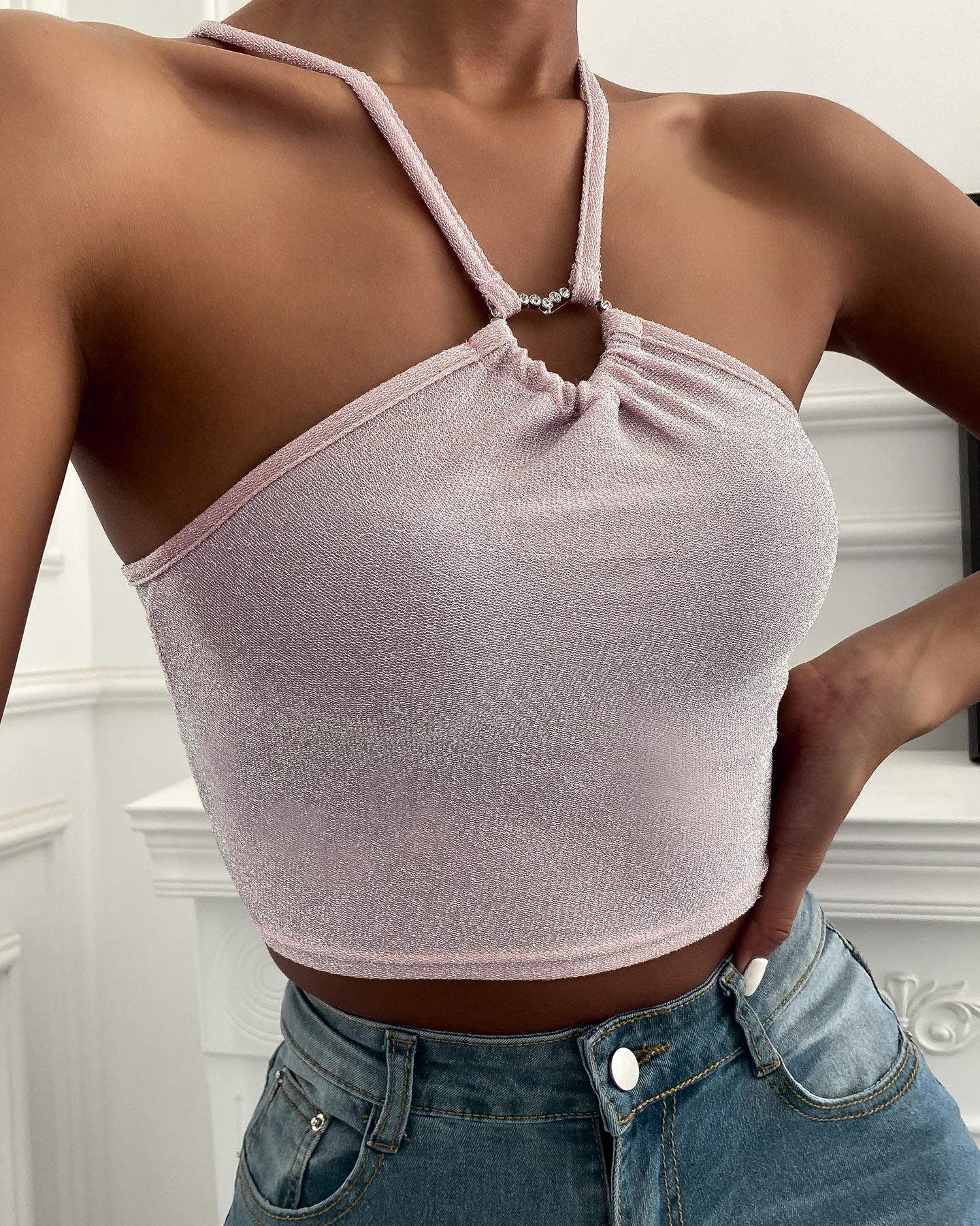 

O Ring Halter Sleeveless Tank, Pink
