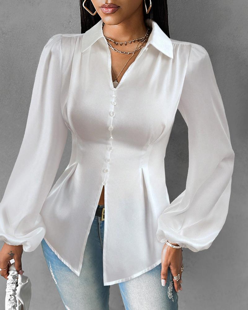 

Button Down Back Tied Detail Satin Blouse Top, White