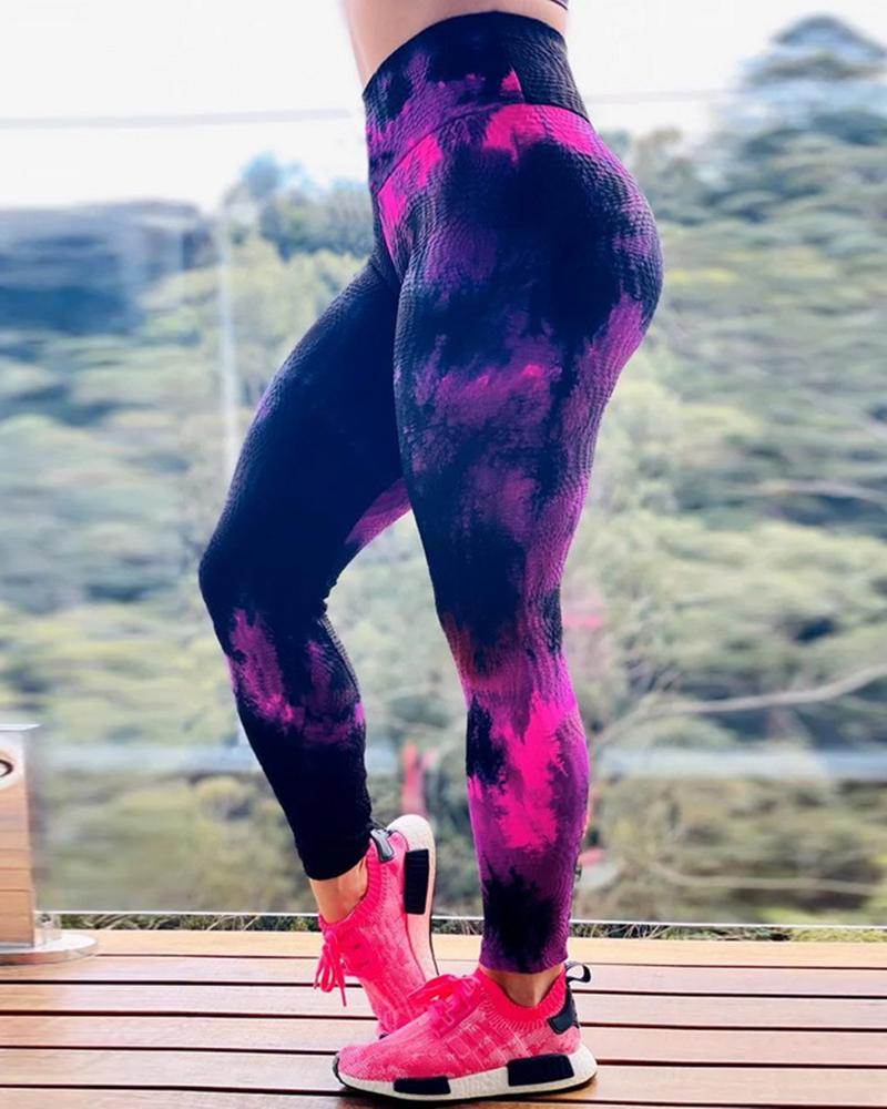 

Tie Dye High Waist Skinny Yoga Pants, Purple