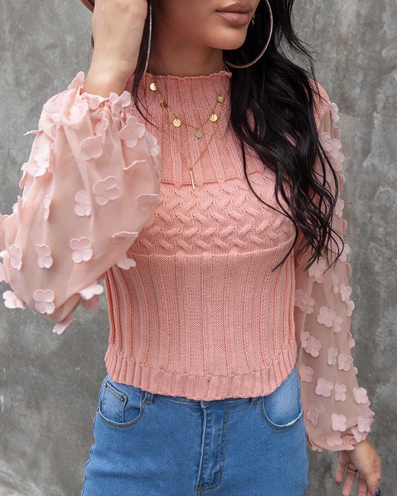 

Sheer Mesh Floral Pattern Sweater, Pink