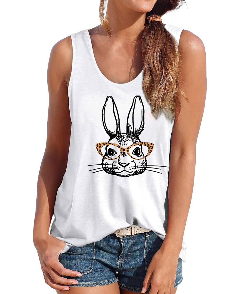 

Easter Bunny Rabbit Print Graphic Tee Casual Tank Top, White