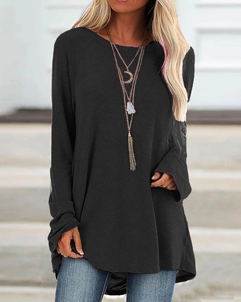 

Solid Loose Long Sleeve Casual Top, Black