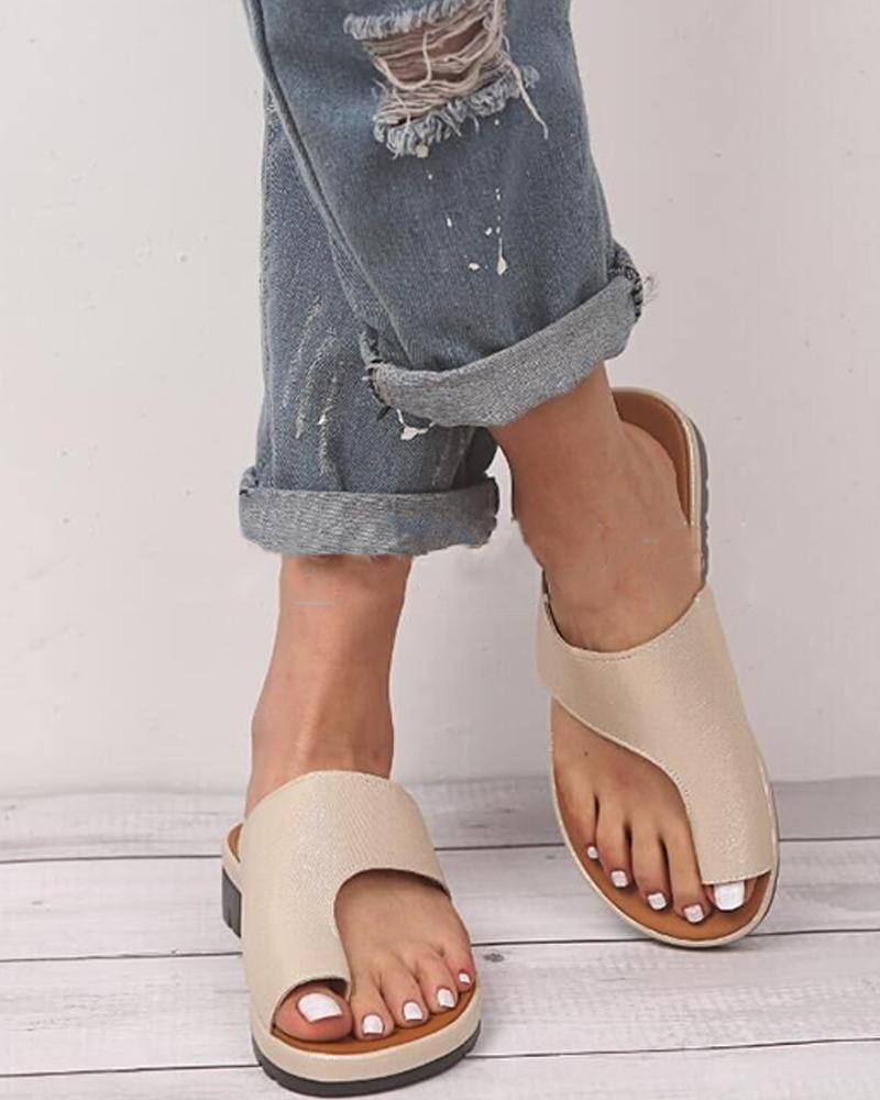 

Solid Open Toe Hollow Flat Sandals, Champagne