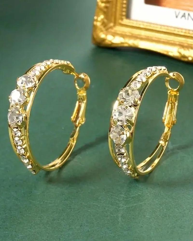 

1Pair Rhinestone Hollow Out Hoop Earrings, Gold