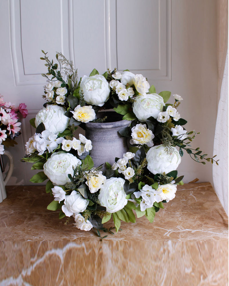 

Peony Flowers Artificial Wreath Spring Floral Wreath For Front Door Wedding Christmas Party Wall Window Decoration, White