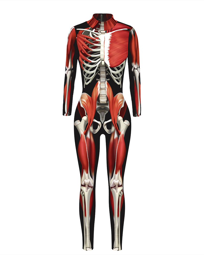 

Halloween Graphic / Skeleton Print Costume Jumpsuit, Style3