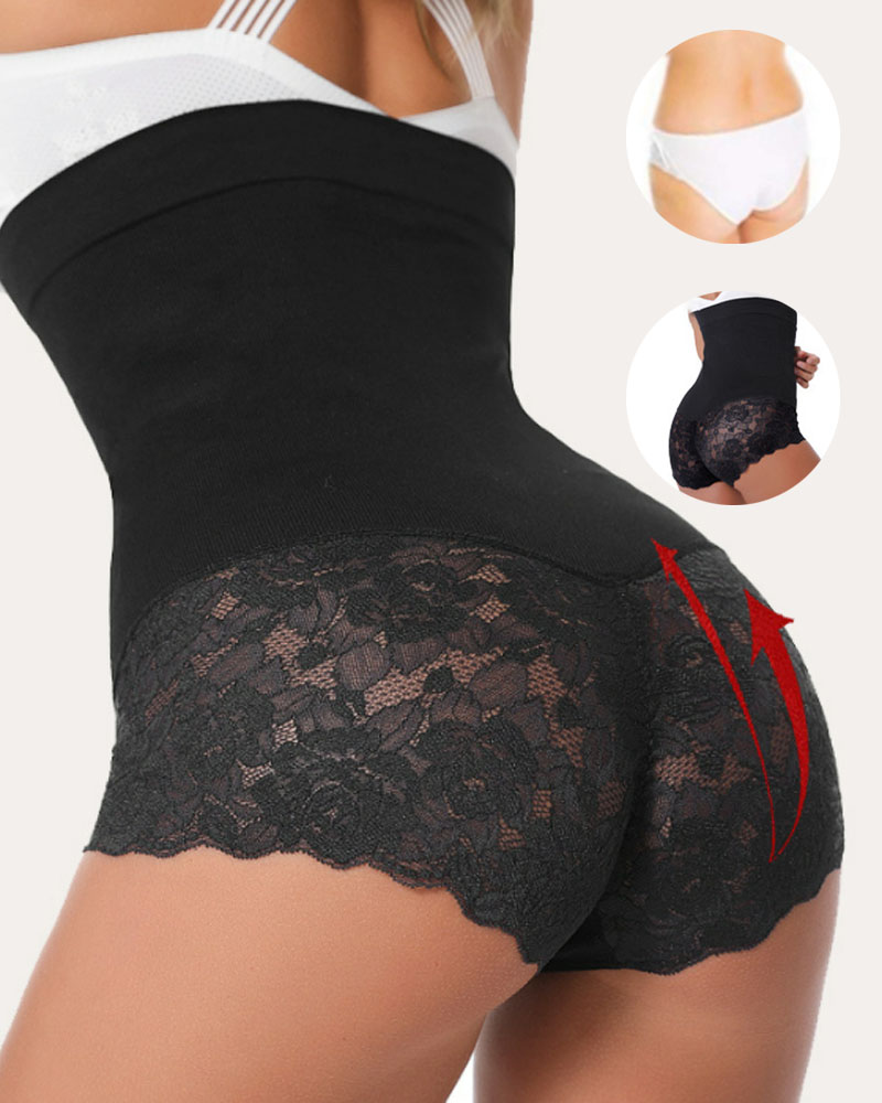 

Contrast Lace High Waist Body Shaping Tummy Control Panty Waist Trainer Butt Lift Shapewear, Black