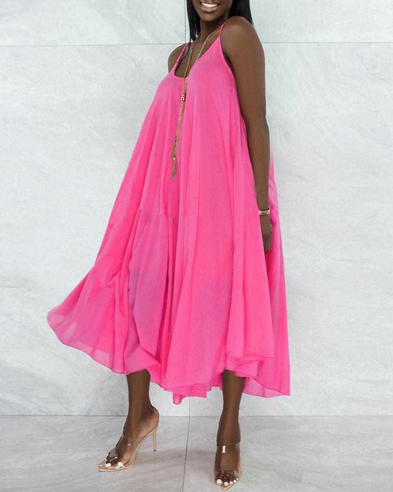 

Spaghetti Strap Chiffon Flowy Swing Dress, Pink