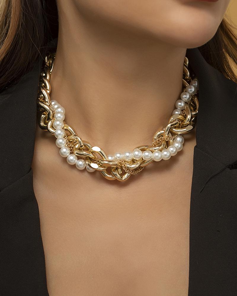 

Beaded Braided Chain Choker, Gold