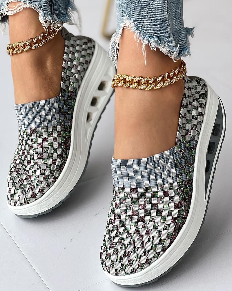 

Colorblock Braided Slip-on Casual Sneakers, Gray