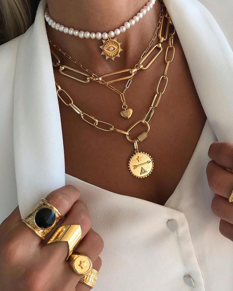 

Sun & Heart Pendant Chain Layered Necklace, Gold