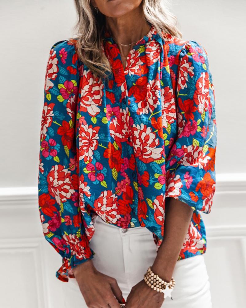 

Floral Print Button Design Half Sleeve Shirt, Red