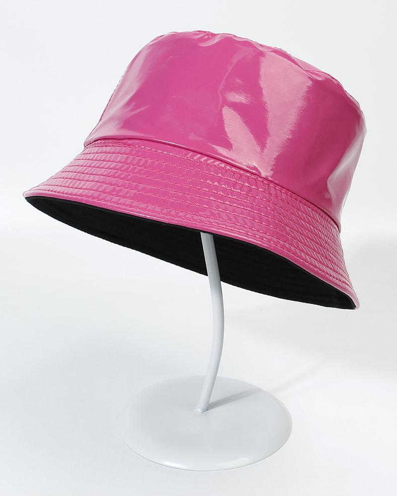 

Trendy Quilted Sun Protection PU Bucket Hat, Hot pink