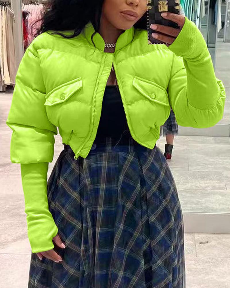 

Long Sleeve Zip Up Puffer Coat, Green