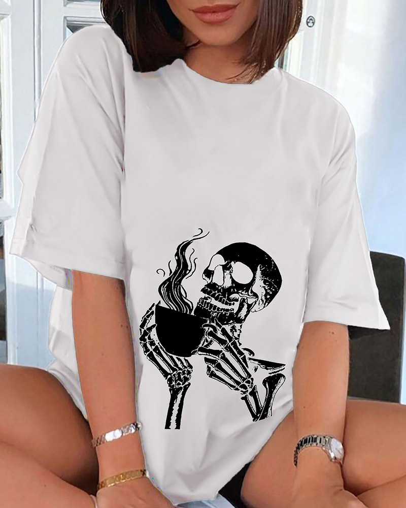 

Halloween Skeleton Print Casual T-shirt, White