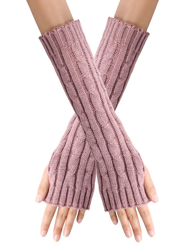 

1Pair Warm Cable Knit Fingerless Gloves, Pink