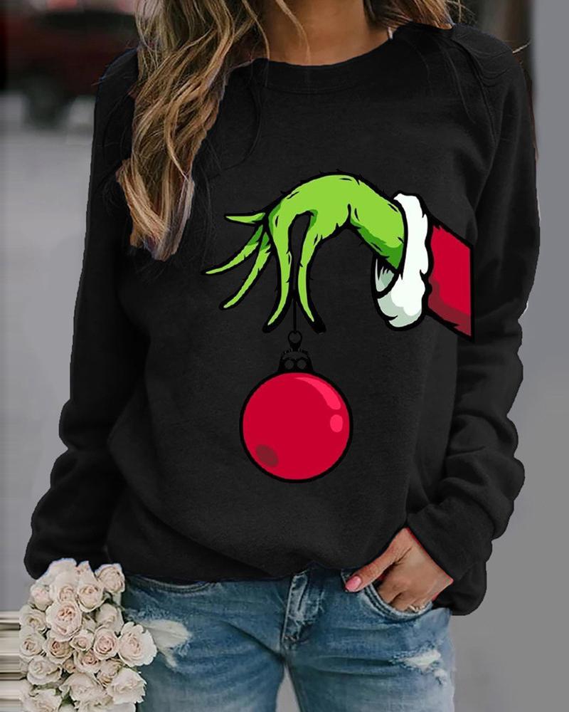 

Christmas Graphic Print Long Sleeve Top, Black