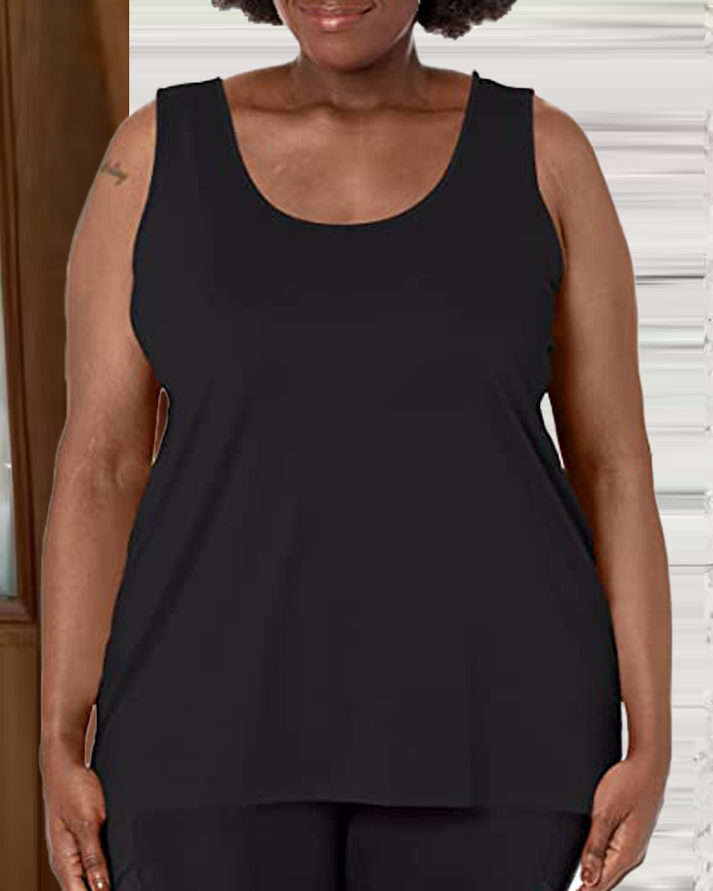 

Plus Size Round Neck Casual Tank Top, Black