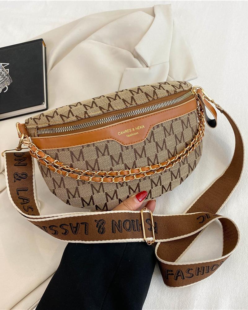 

Letter Print Fanny Pack Zipper Design Crossbody Bag, Coffee