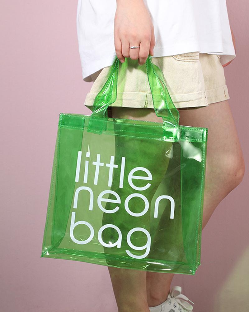 

Clear Waterproof Letter Beach Tote Bag, Green