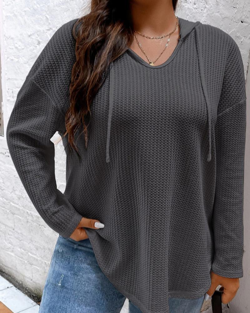 

Plus Size Waffle Knit Long Sleeve Hooded Top, Gray