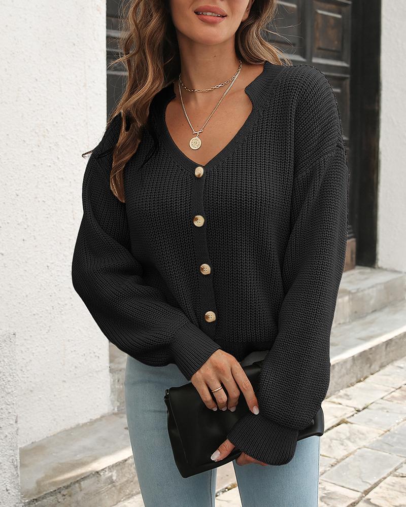 

Long Sleeve Button Front Chunky Knit Cardigan, Black