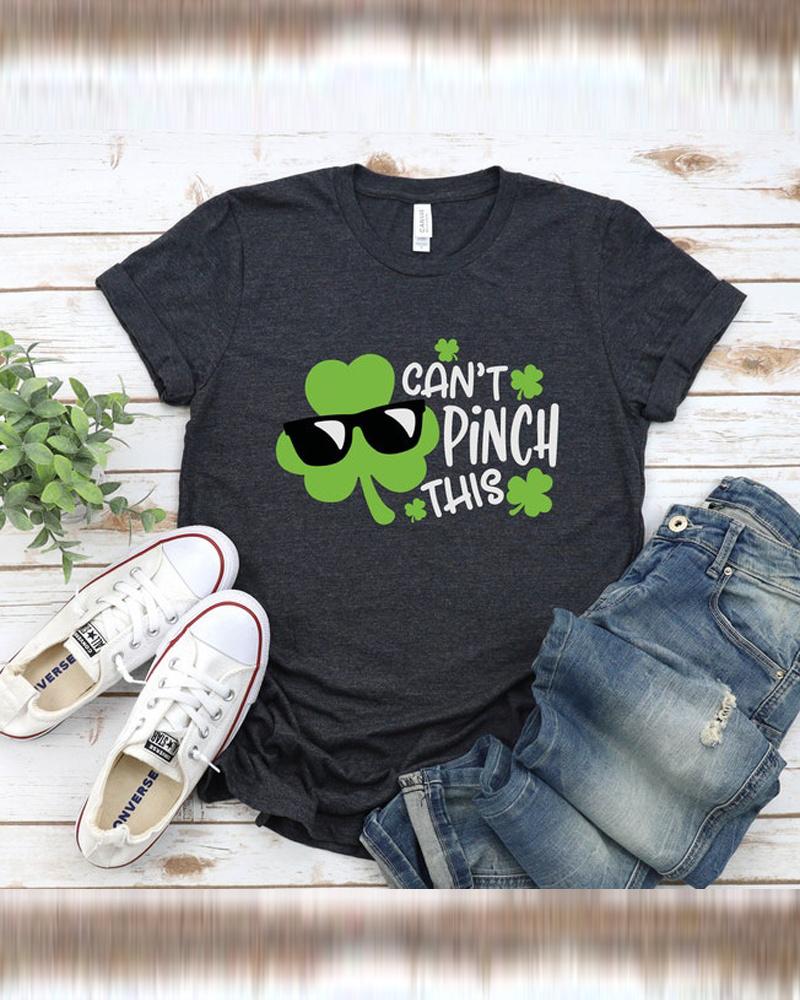 

St. Patrick' Day Letter Clover Print Casual T-shirt, Black