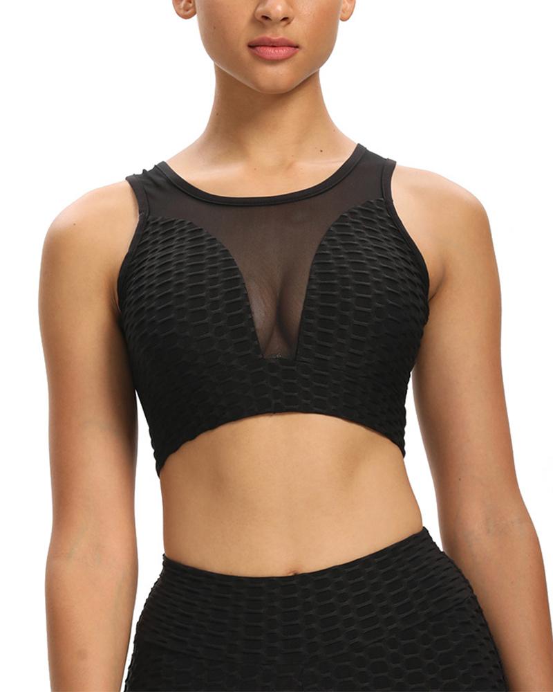 

Sleeveless Patchwork Mesh Jacquard Sexy Sporty Bras, Black