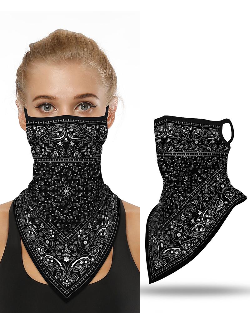 

Floral Print Breathable Ear Loop Face Cover Dust Outdoors Bandana, Black