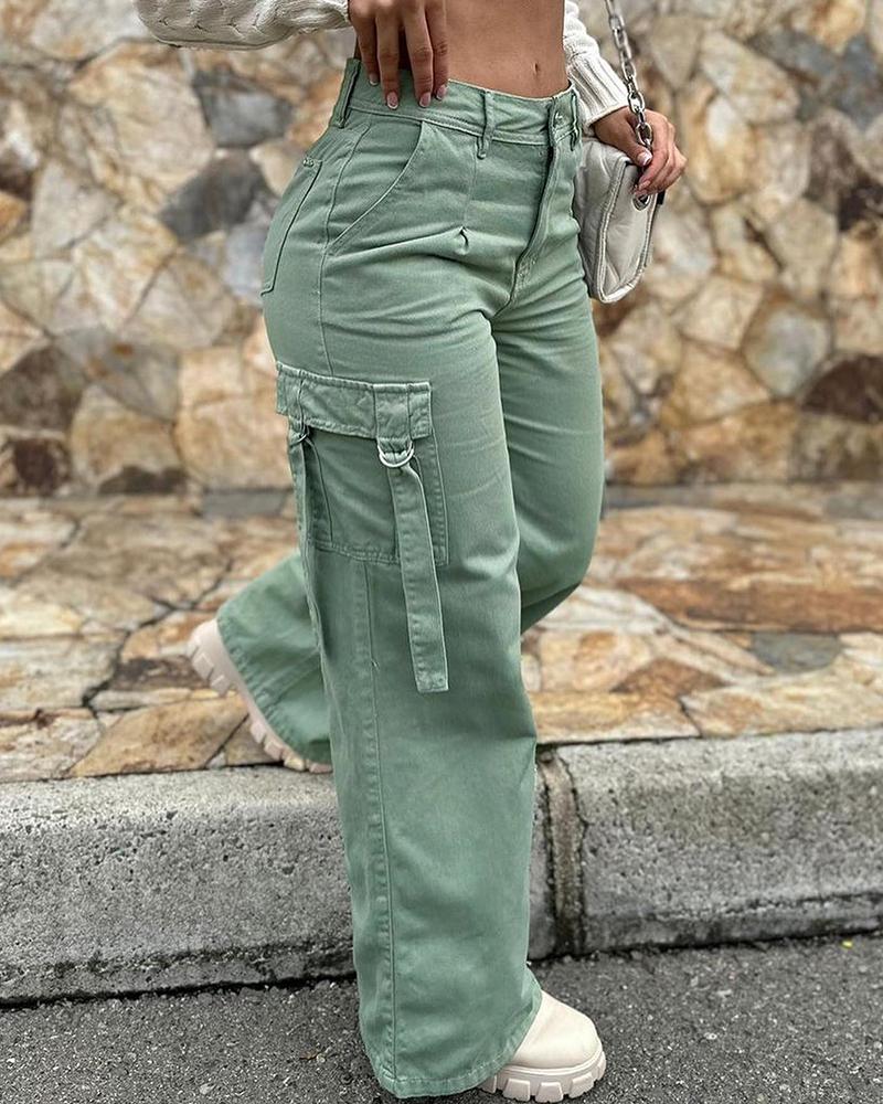 Pantalon cargo taille haute avec poche