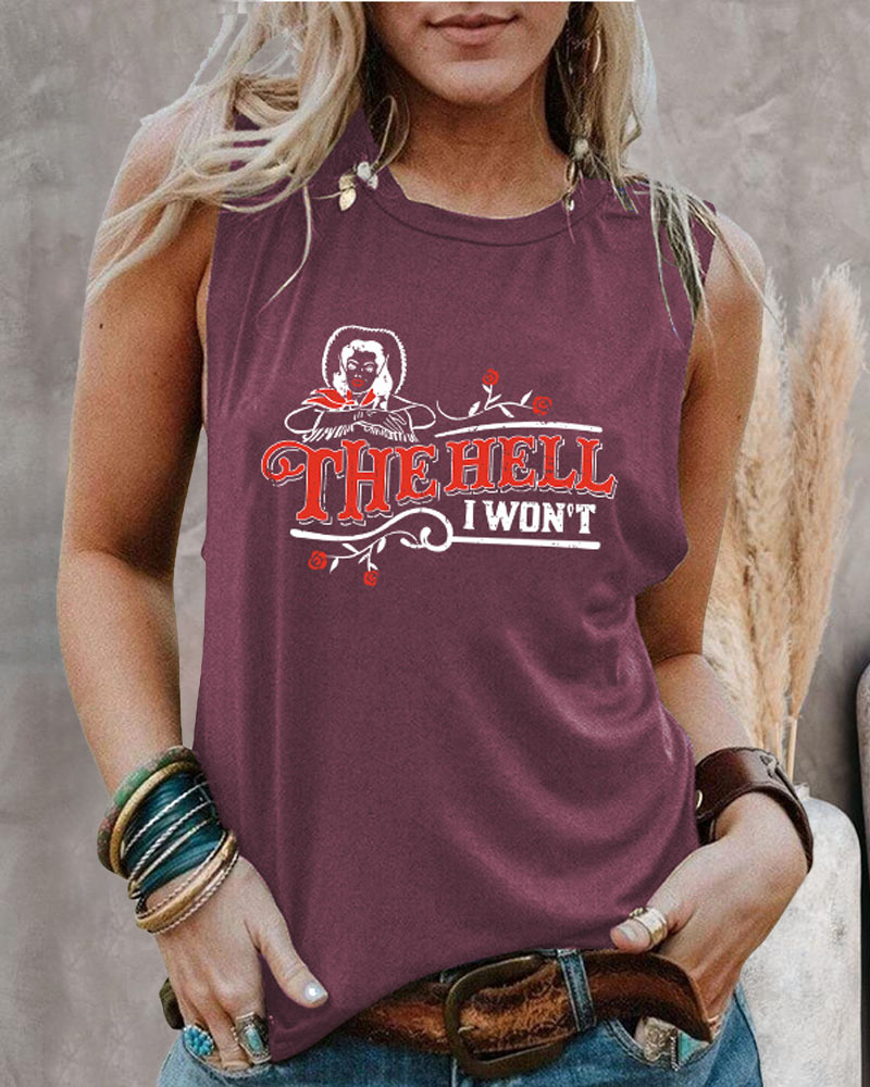 

Letter Figure Print Casual Tank Top, Purple
