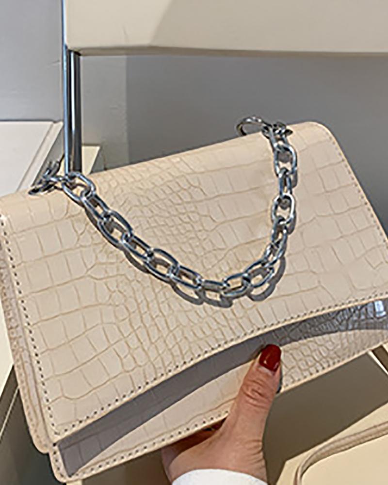 

Chain Strap Croc Embossed Crossbody Bag, White
