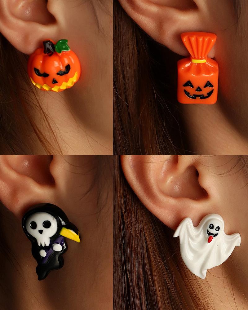 

1Pair Pumpkin Ghost Bat Shaped Halloween Earrings, Style1