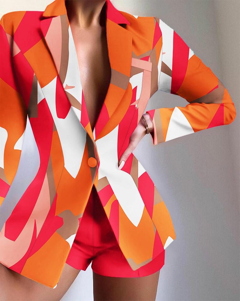 

Colorblock Long Sleeve Lapel Collar Single Button Blazer, Orange