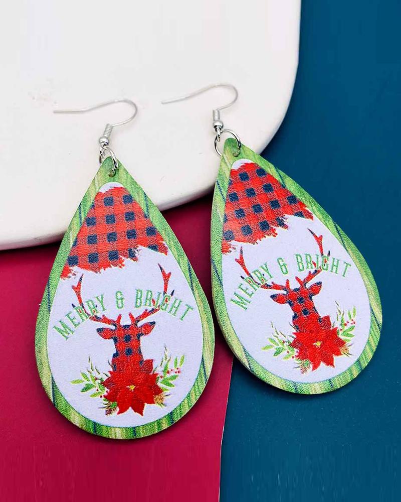 

1Pair Christmas Santa Claus Elk Print Drop Earrings, Style3