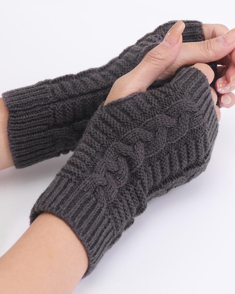 

1Pair Warm Cable Knit Fingerless Gloves, Dark grey